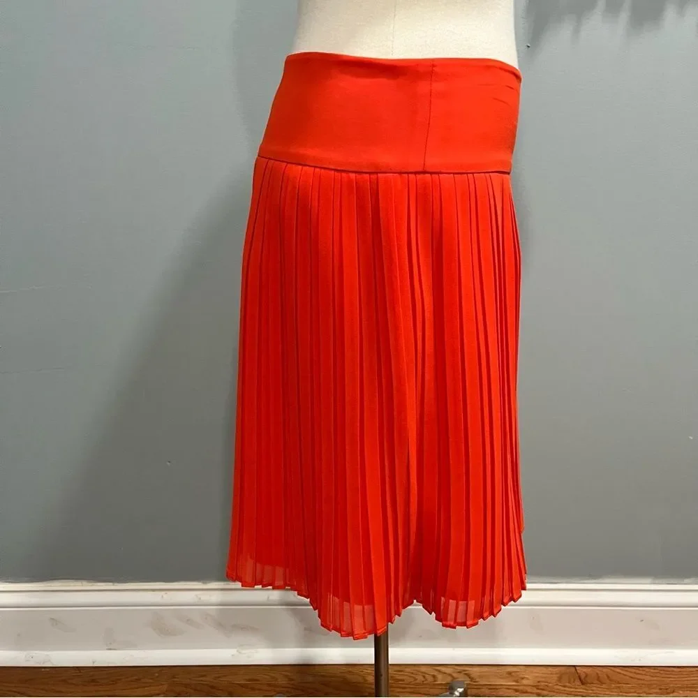 Ann Taylor Loft Orange Color Pop Pleated Fluid Skirt Size 2